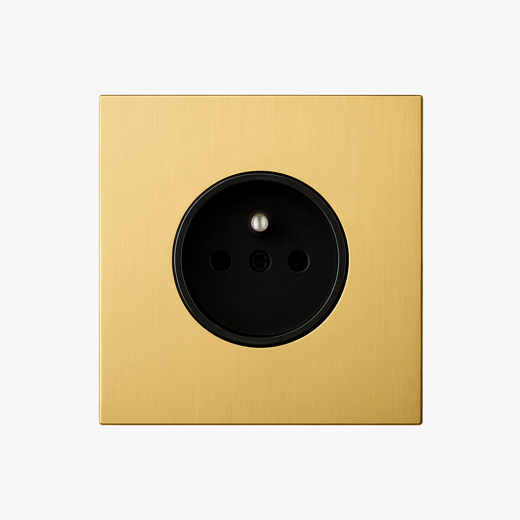 Electric socket in brushed gold steel