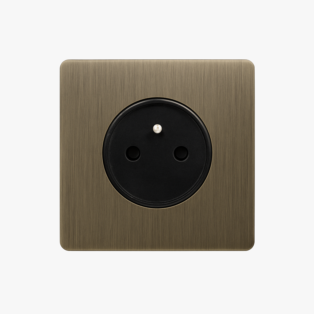 Electric Socket in Brushed Grey Stainless Steel, Rounded Edges