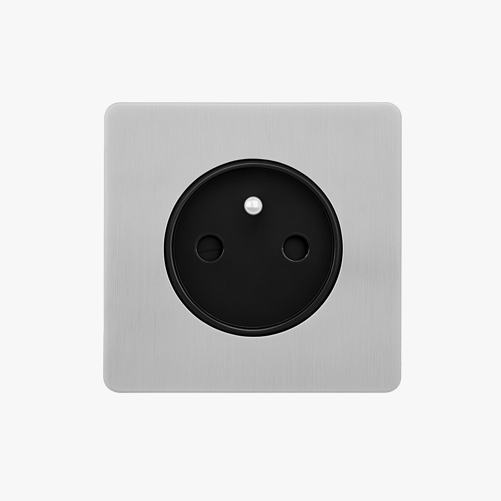 Light Grey Brushed Steel Type E Electric Socket 86 X 86 mm