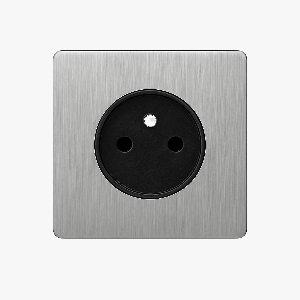 Light Grey Brushed Steel Electric Socket with Smooth Texture