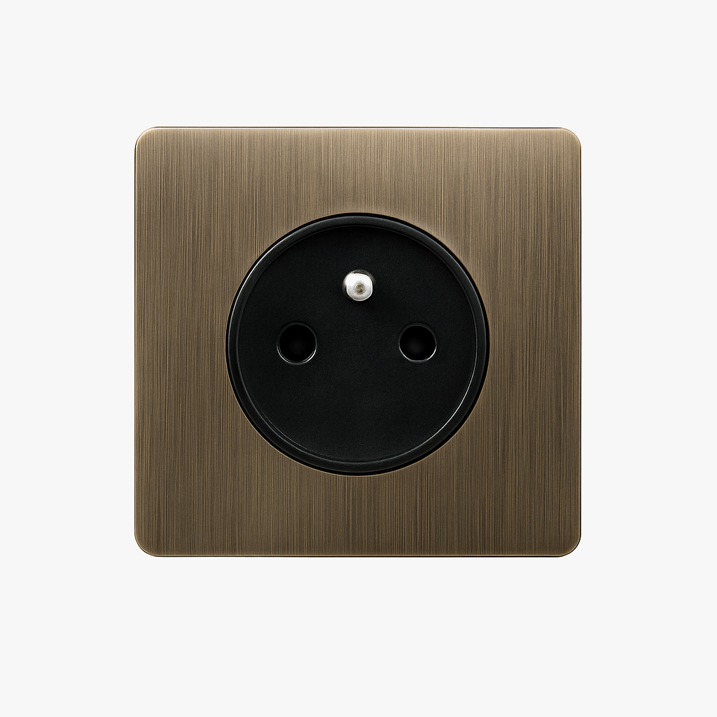Electric Socket in Aged Grey Brushed Steel, Rounded Edges
