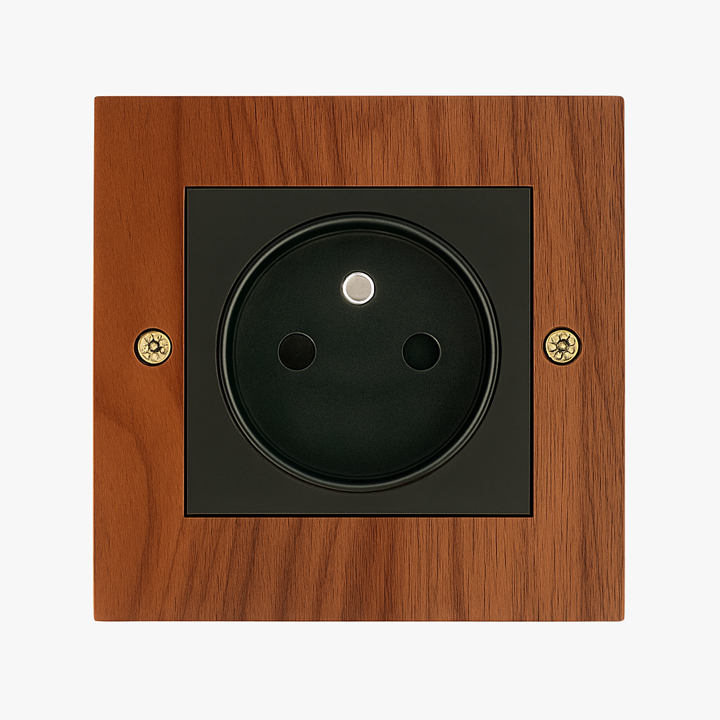 Electric Socket in Light Wood with Gold Screws