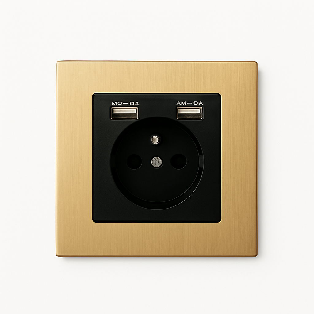 Electric and dual USB socket in brushed gold steel