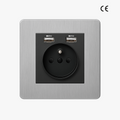 Brushed Light Gray Steel French Outlet with Dual USB, Design 1