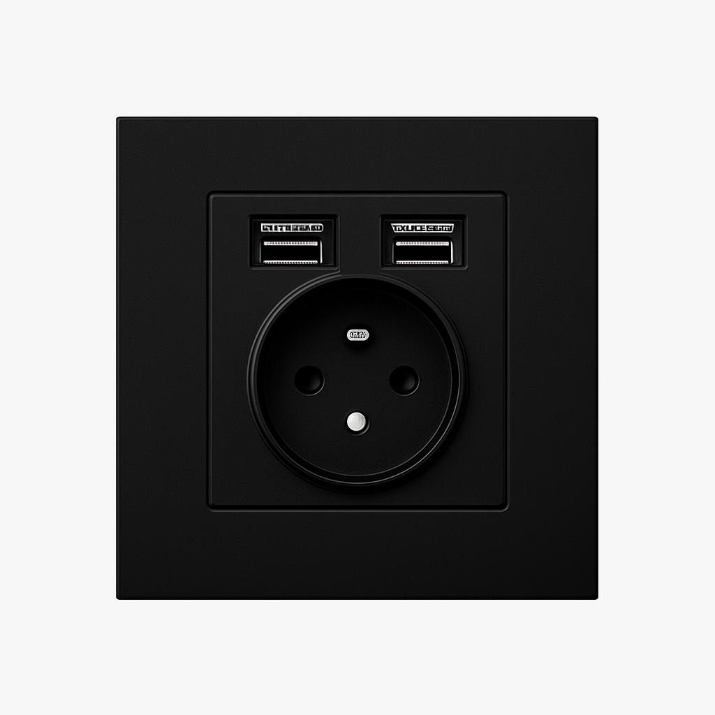 Black matt steel electric and dual USB socket