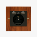 Wood Double USB and Electric Socket with Gold Screws 86 mm