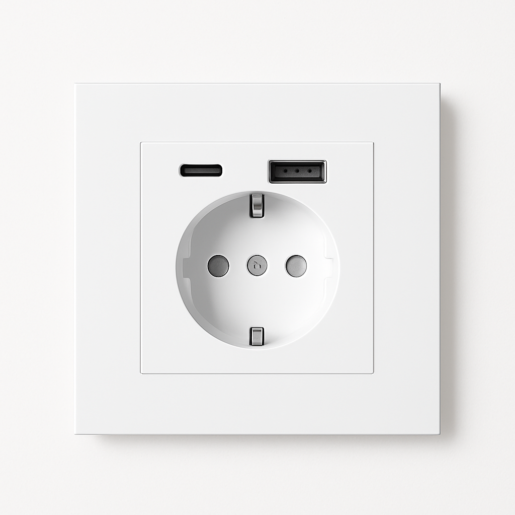Electric and dual USB and USB type C socket in matt white steel
