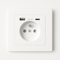 Type E Electric Socket with USB and USB-C in Matt White Steel