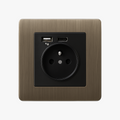 Electric and USB type C dual and USB type plug in brushed grey steel rounded edges