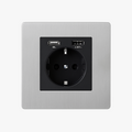 Dual USB and USB-C EU Socket in Brushed Light Grey Steel, 8.6 cm