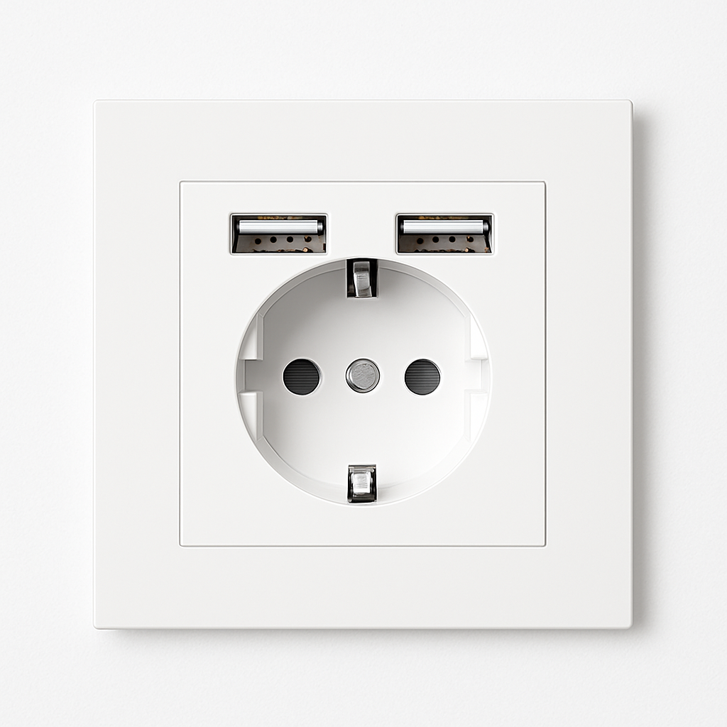 Electric and dual USB socket (Europe) in matt white steel