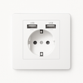 Dual USB Electric Socket (Europe) in Matt White Steel, 86x86mm