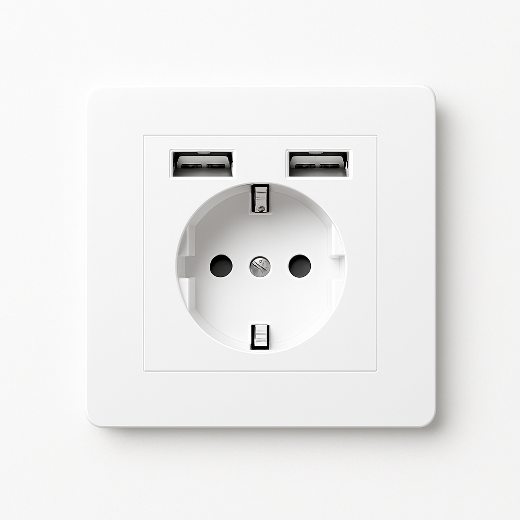 Dual USB Electric Socket (Europe) in Matt White Steel