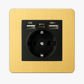 Electric and double USB socket (Europe) in brushed gold steel rounded edges