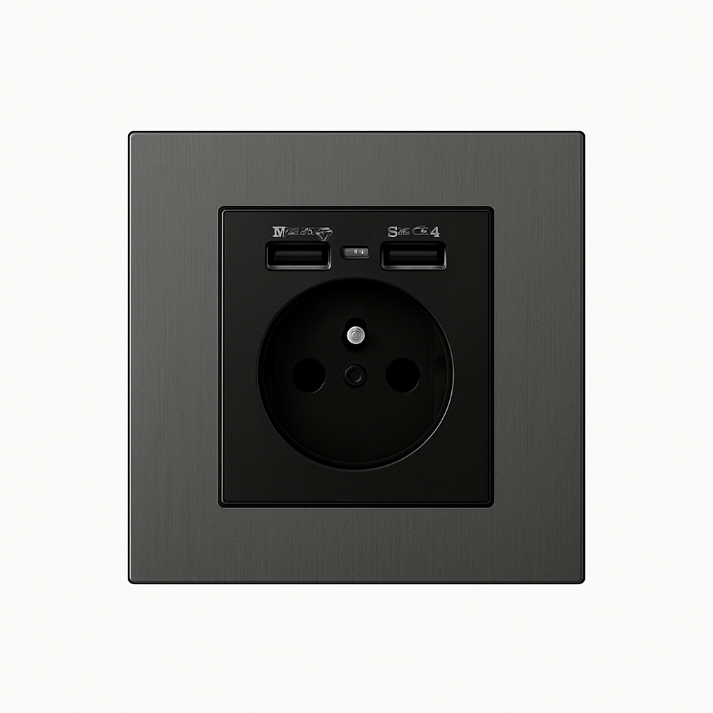 Electric and dual USB type C socket in brushed grey steel
