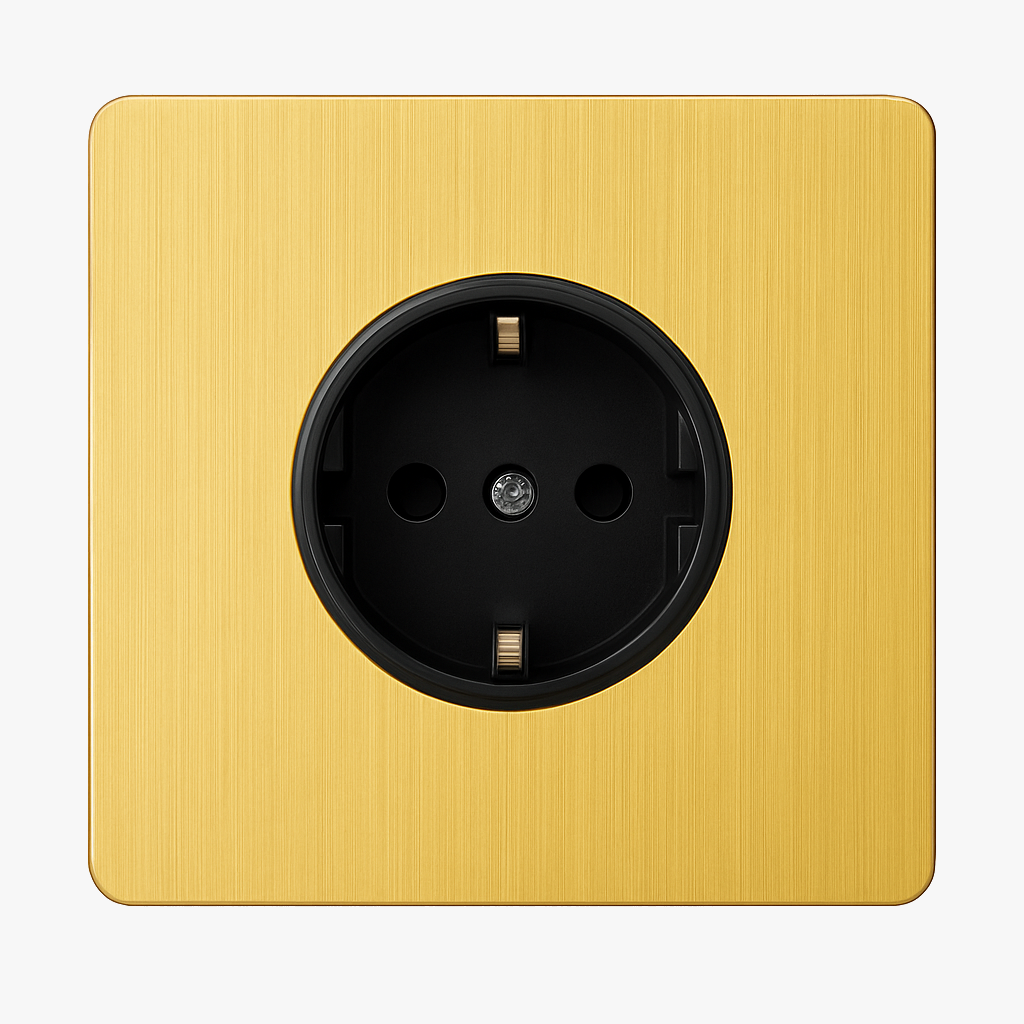 Electric socket (Europe) in brushed gold steel rounded edges