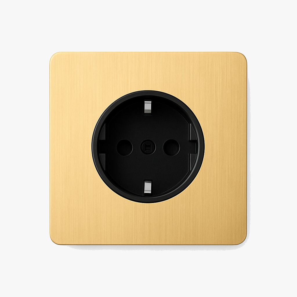 Electric socket (Europe) of brushed gold steel and rounded edges