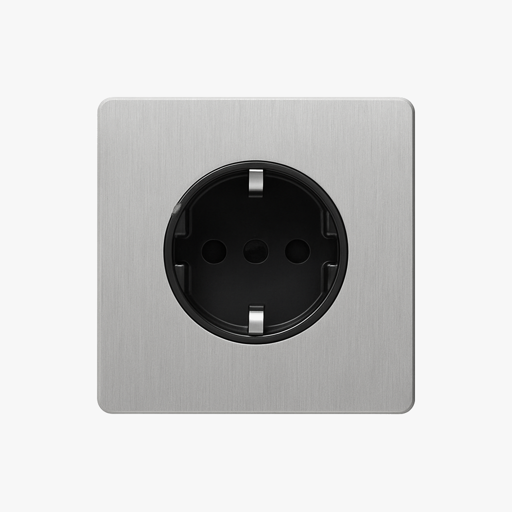 Light Grey Brushed Steel Electrical Socket (Europe), Style Two