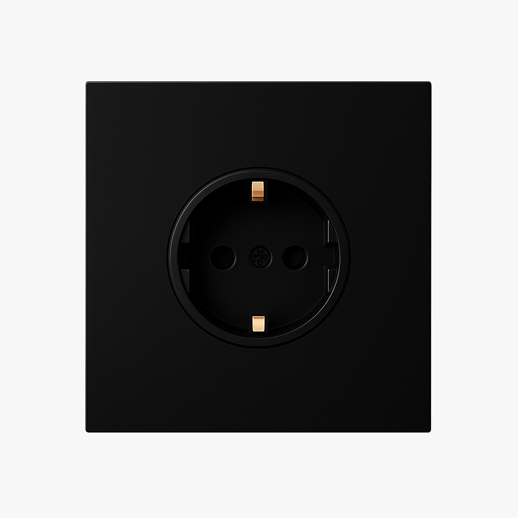 Electrical Socket Type F in Matt Black Steel, 86x90mm Plate