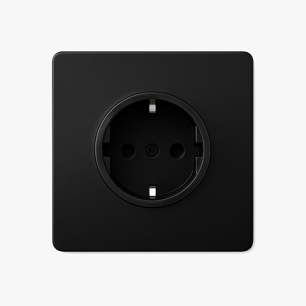 Electrical Socket Type F in Matt Black Steel, 86x86mm Square