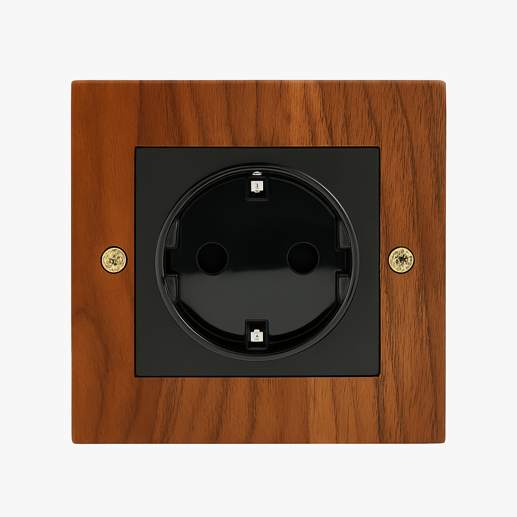 Noble Wood Electric Socket Europe with Gold Screws