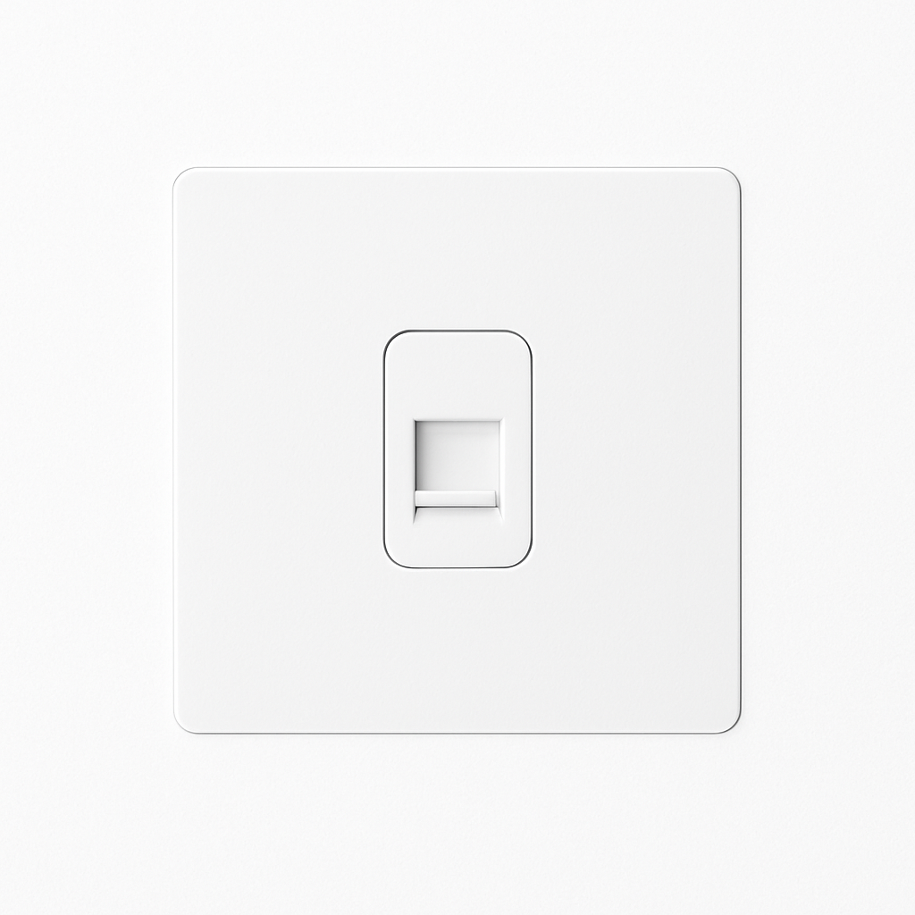 Care-Free White Matt Steel RJ45 Socket, Rounded Edges