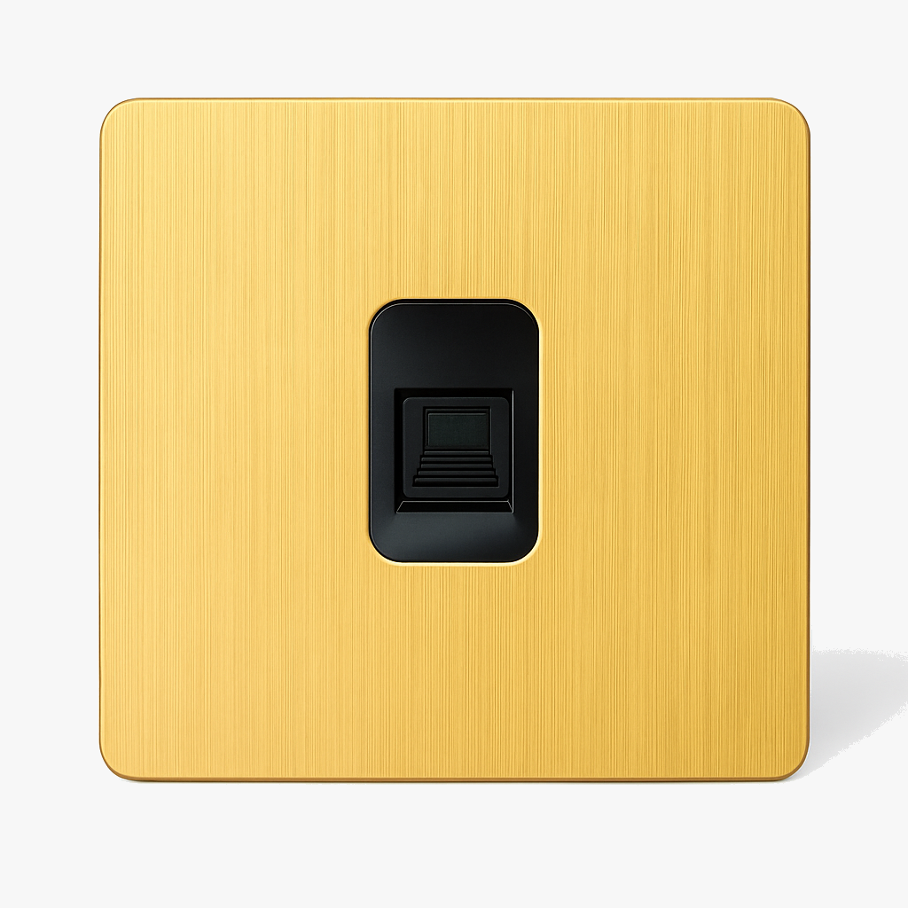 Brushed Gold Steel CAT6 Outlet, Rounded Edges