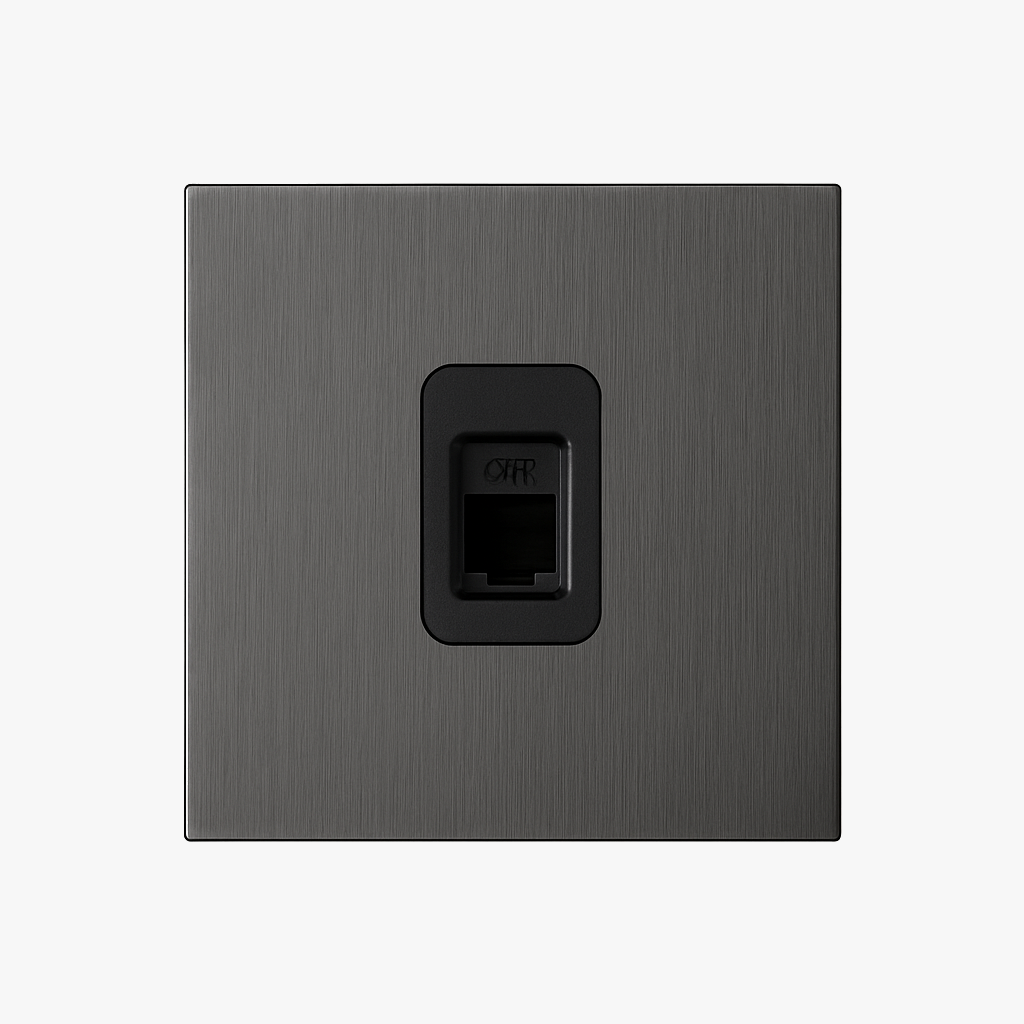 RJ45 socket in brushed grey steel