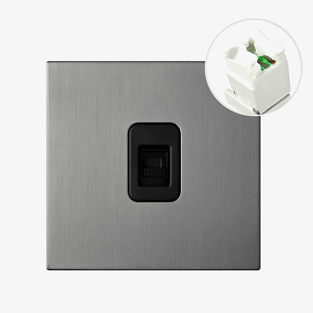 Brushed Dark Grey Steel RJ45 CAT6 Socket