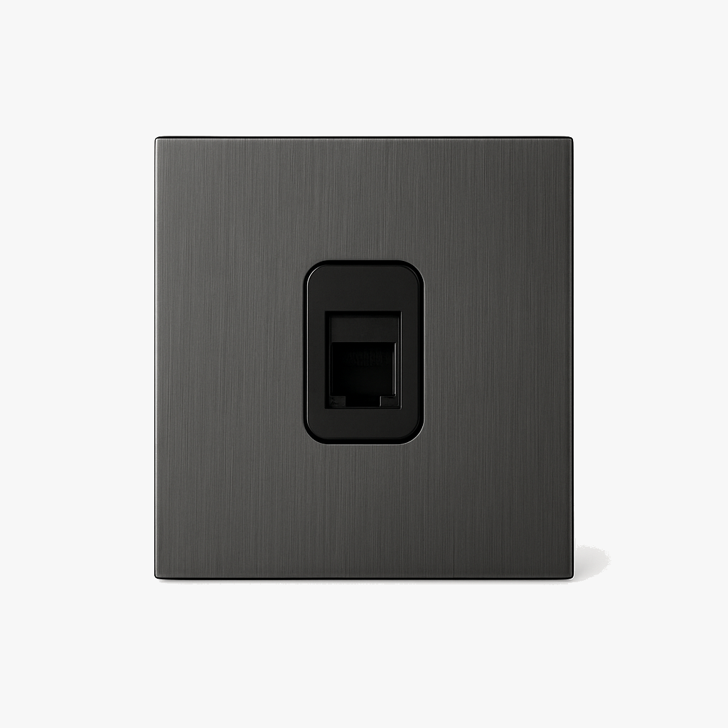 Brushed Dark Grey Steel RJ45 Ethernet Socket 86 X 90 mm