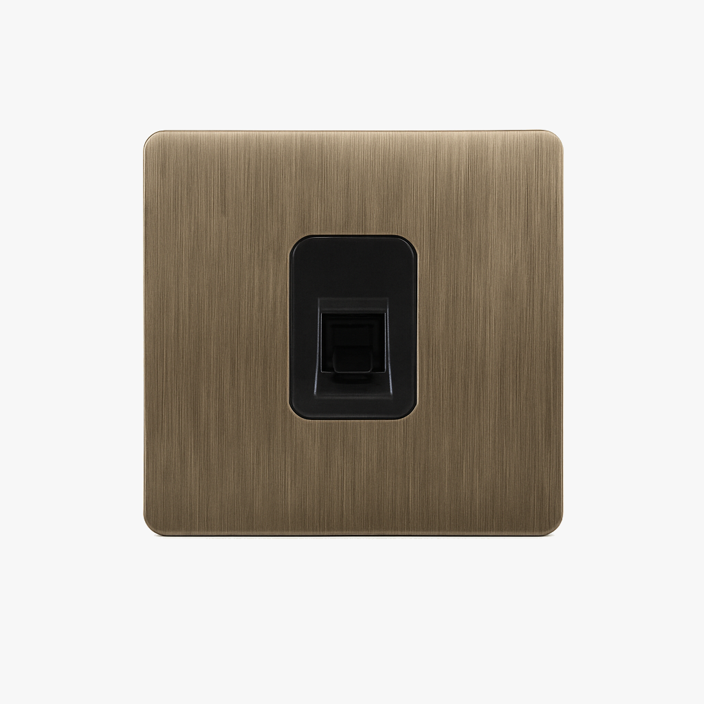 RJ45 Socket in Brushed Grey Steel, Square Rounded Edges