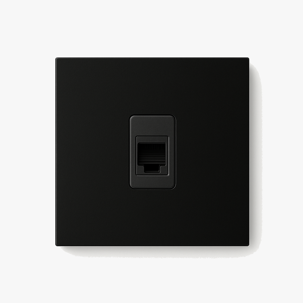 Square RJ45 Socket in Matt Black Steel for Home Decor