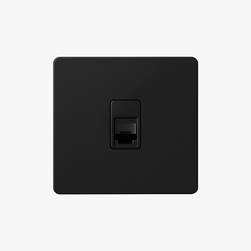 Network-Ready Black Steel RJ45 Socket, Rounded Edges
