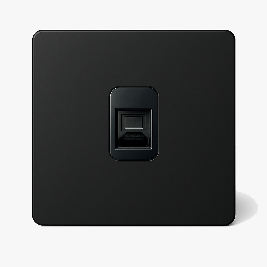 RJ45 socket in black metal matt rounded edges