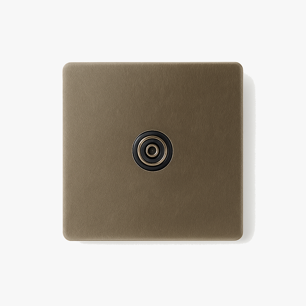 TV socket in aged bronze steel rounded edges