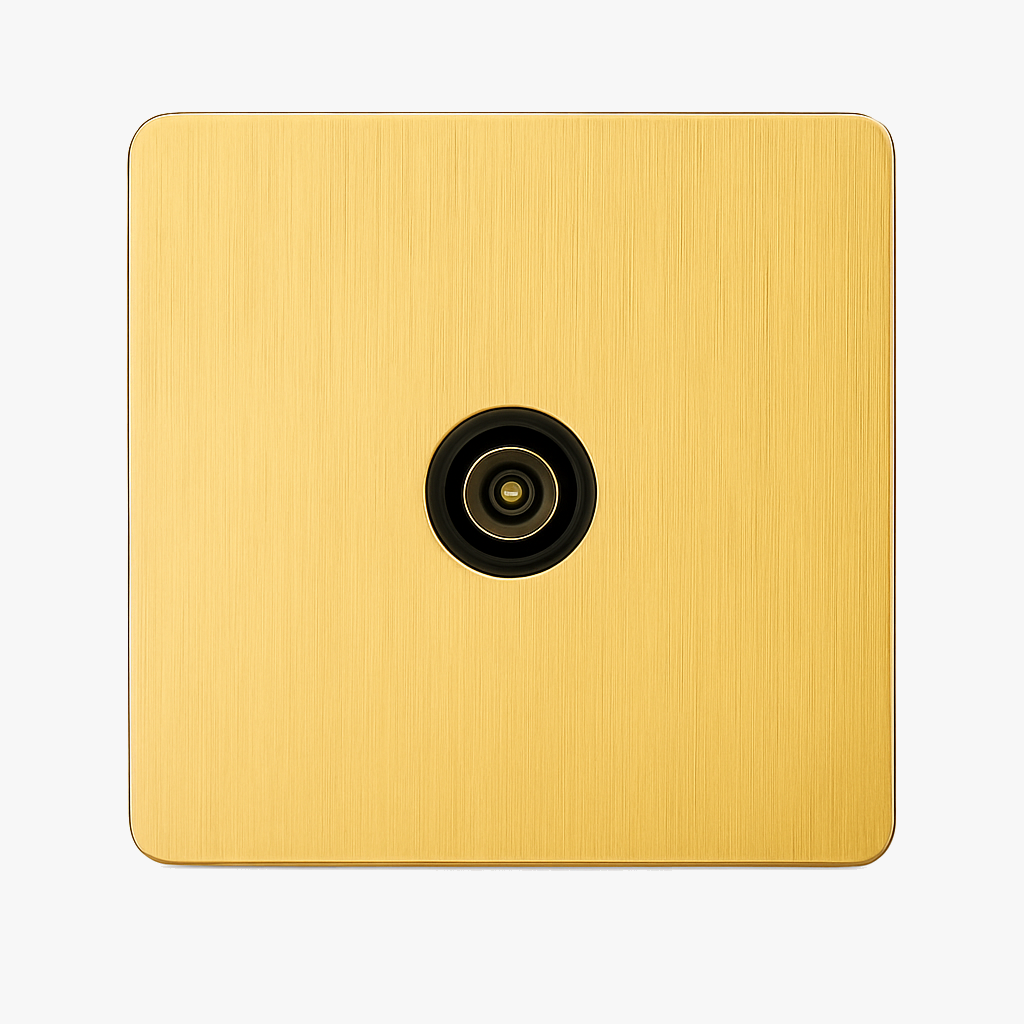 TV socket in brushed gold steel rounded edges
