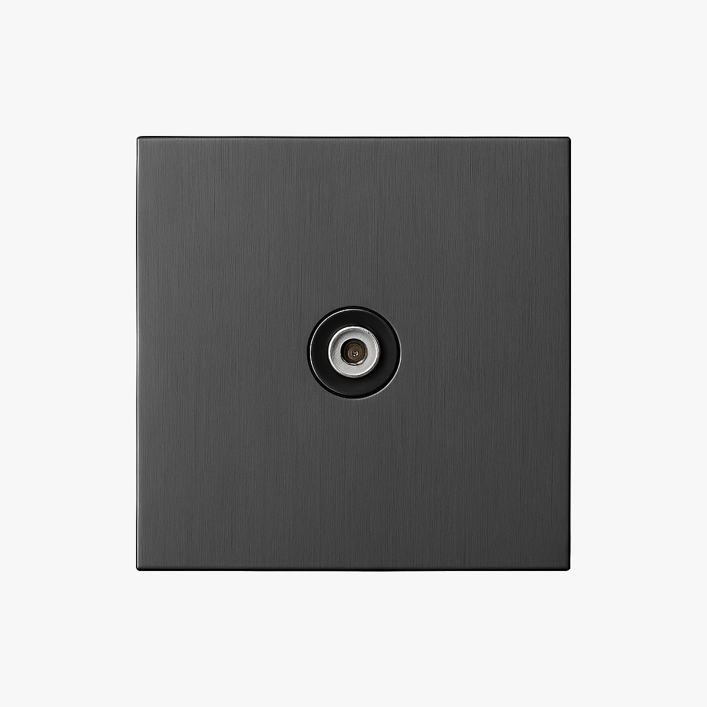 TV socket in brushed grey steel