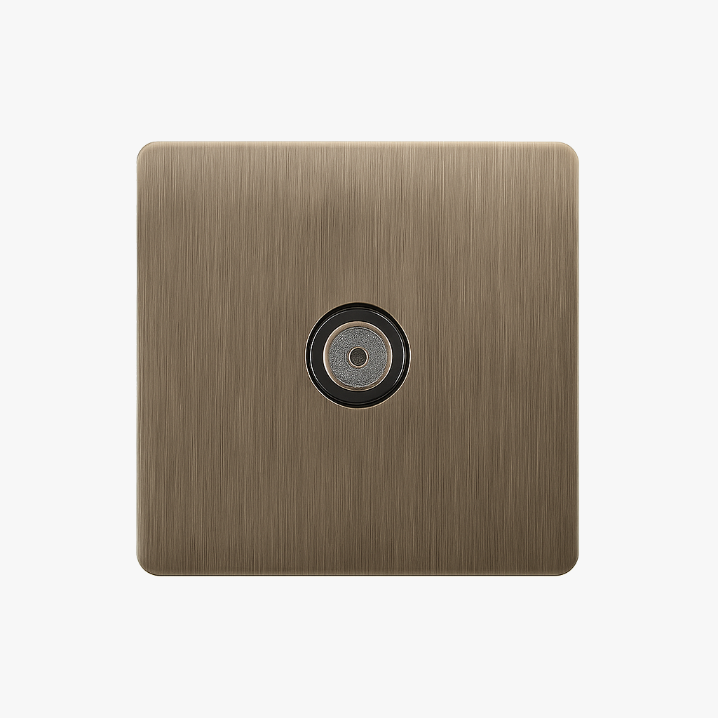 TV Socket in Brushed Grey Steel with Square with Rounded Edges