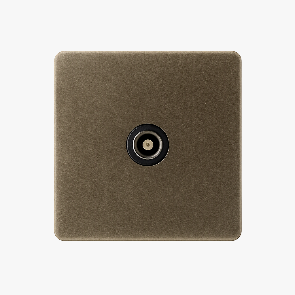 TV socket in grey steel aged rounded edges