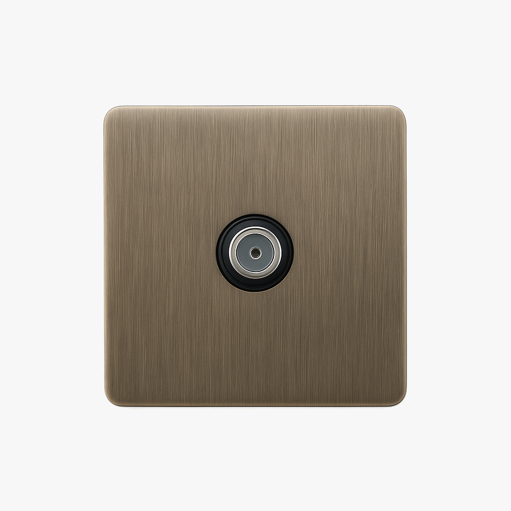 Square TV Socket in Brushed Grey Steel for Home Decor