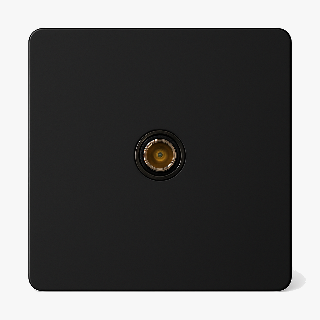 Black Matt Steel TV Socket, Rounded Edges, Style One