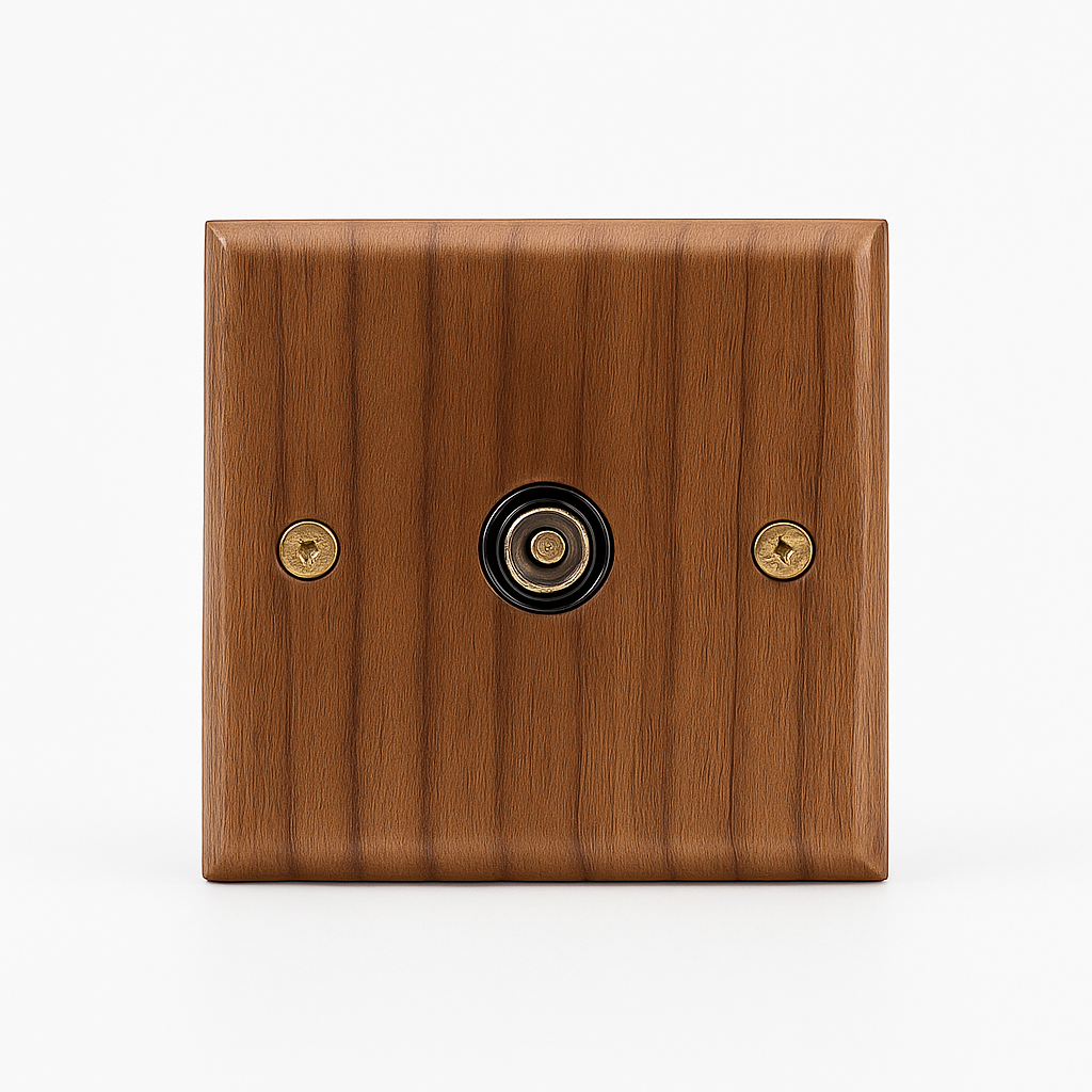 Wooden BNC TV Socket with Gold Screws, Square Form