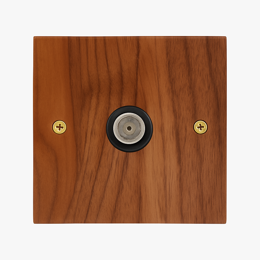 Wooden TV Socket with Gold Screws, Natural Finish