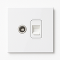 TV and RJ45 socket in matt white steel