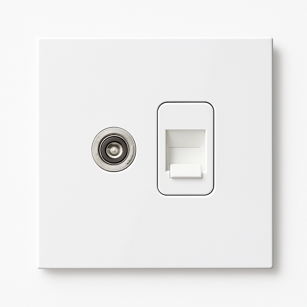 TV and RJ45 socket in matt white steel