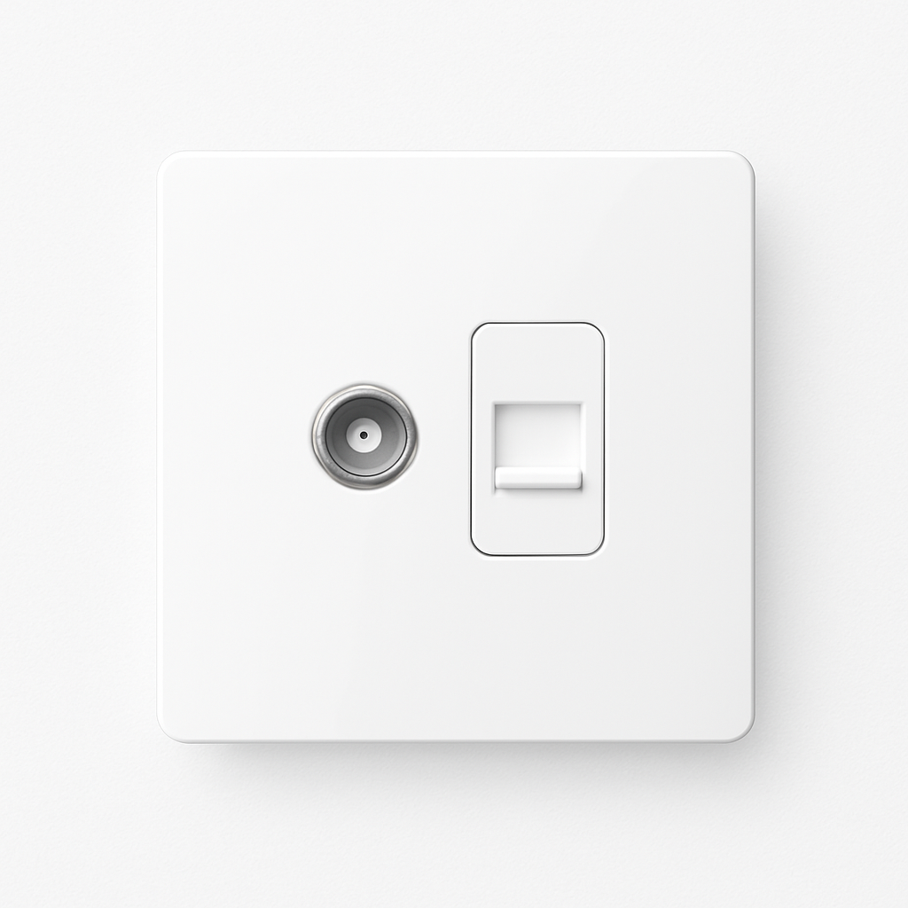 Discreet White Matt Steel TV and RJ45 Socket