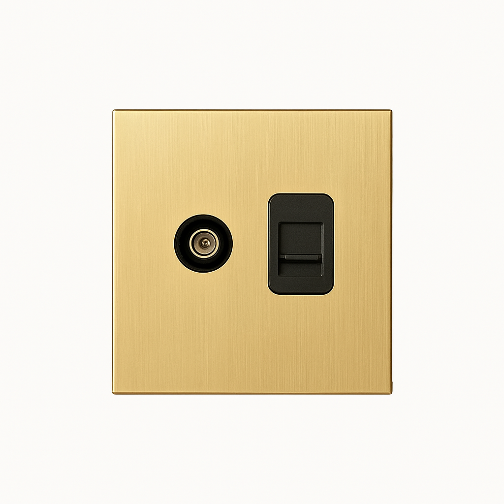 TV and RJ45 brushed gold steel socket