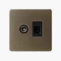 TV and RJ45 socket in aged grey steel rounded edges