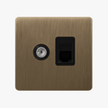 TV and RJ45 Socket in Aged Grey Brushed Steel, Rounded Edges