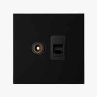 TV and RJ45 socket in matt black steel